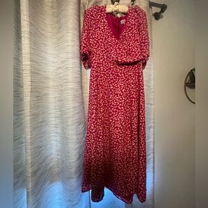 WAYF pink daisy puff sleeve dress